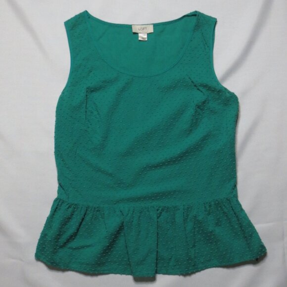4/$14 LOFT womens GREEN tank BLOUSE top RUFFLE dots SUMMER fitted CAREER size S - Picture 1 of 8